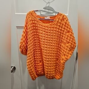 First Love by Lovelyn Orange Textured Waffle Top Women’s Small Oversized USA